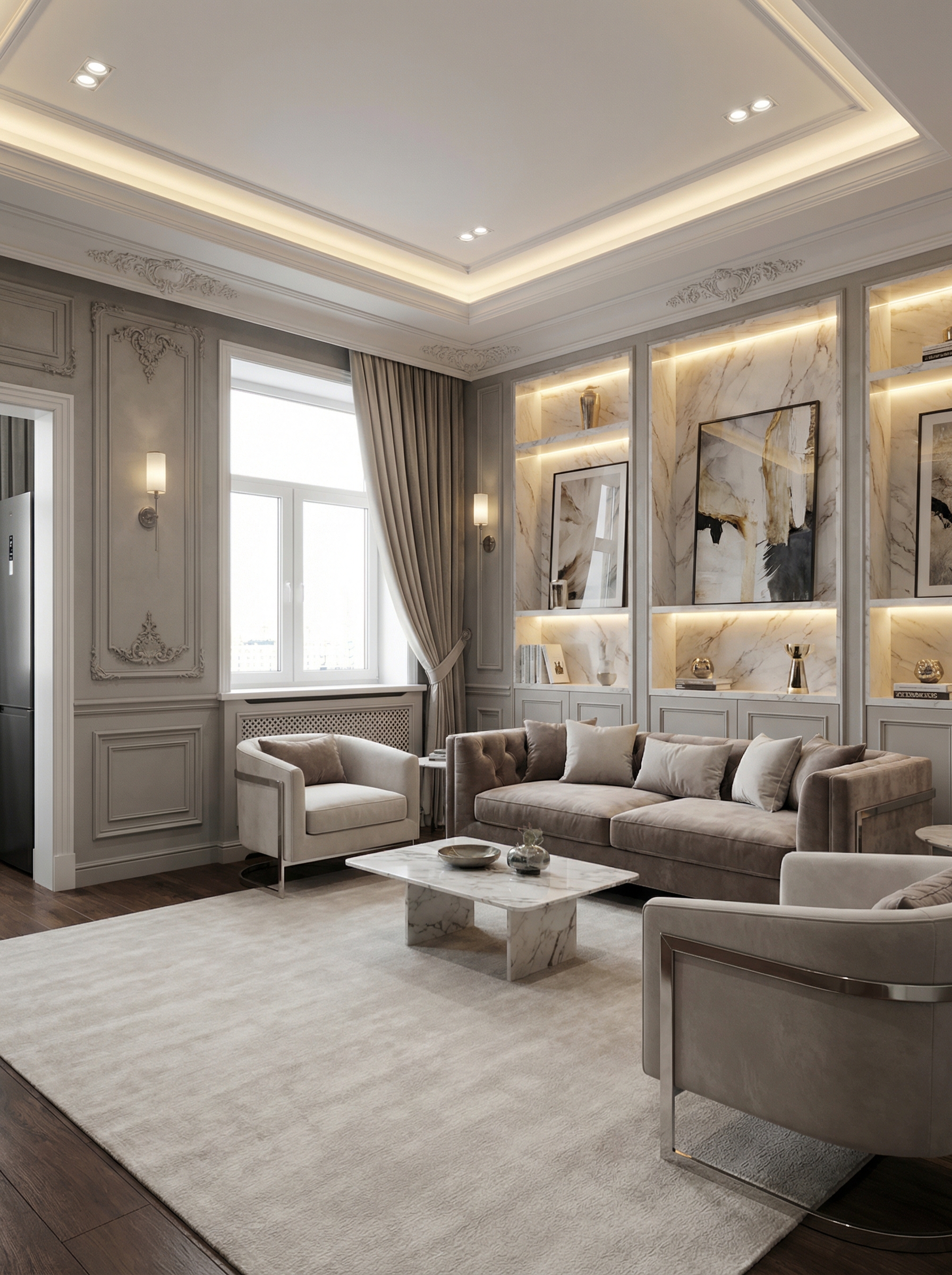 Дизайн гостиной в стиле Классика — фото интерьера от нейросети RoomGPT