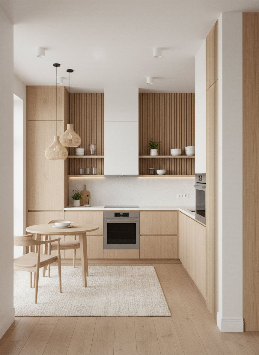 Дизайн кухни в стиле Хюгге — фото интерьера от нейросети RoomGPT