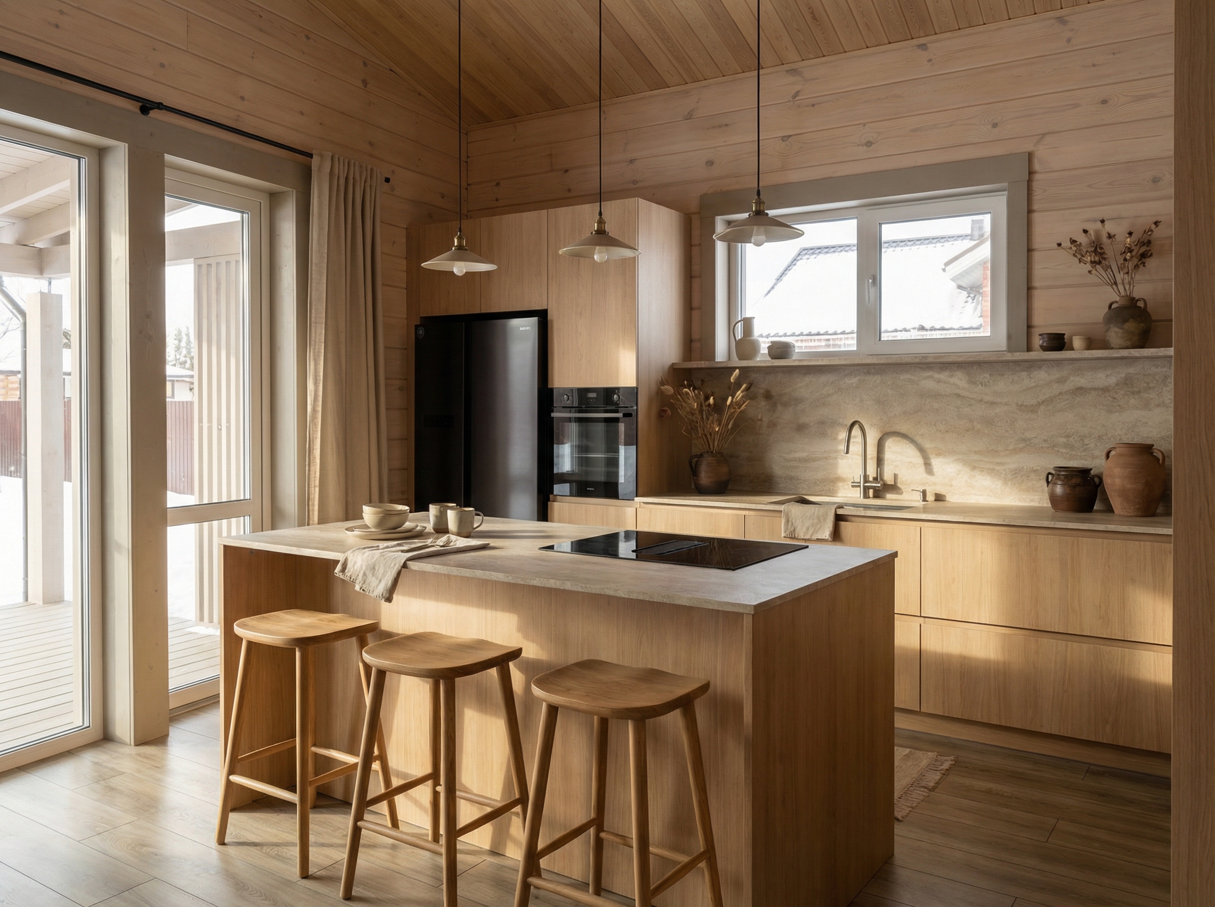 Дизайн кухни в стиле Japandi — фото интерьера от нейросети RoomGPT