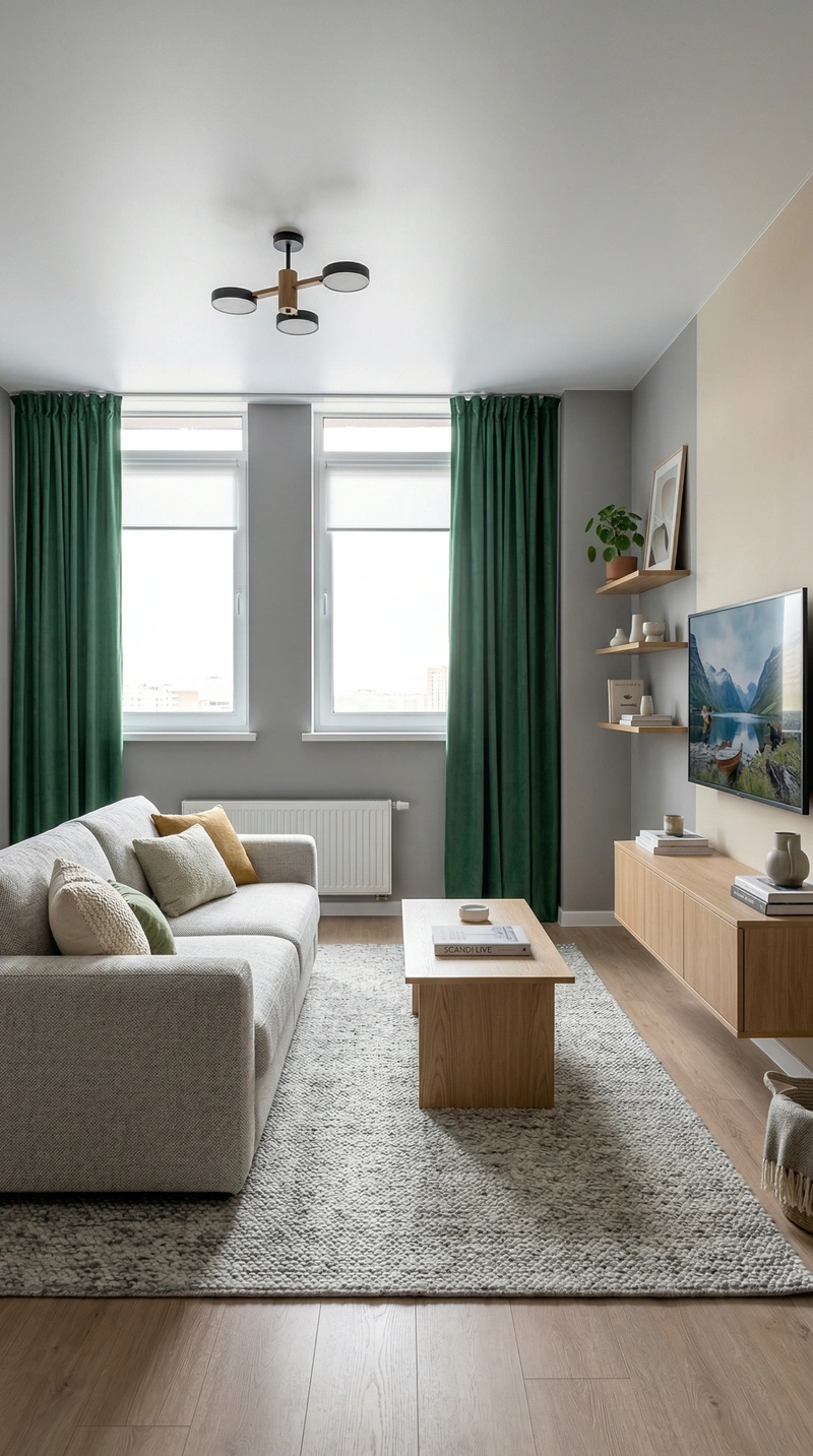 Дизайн гостиной в стиле Сканди — фото интерьера от нейросети RoomGPT