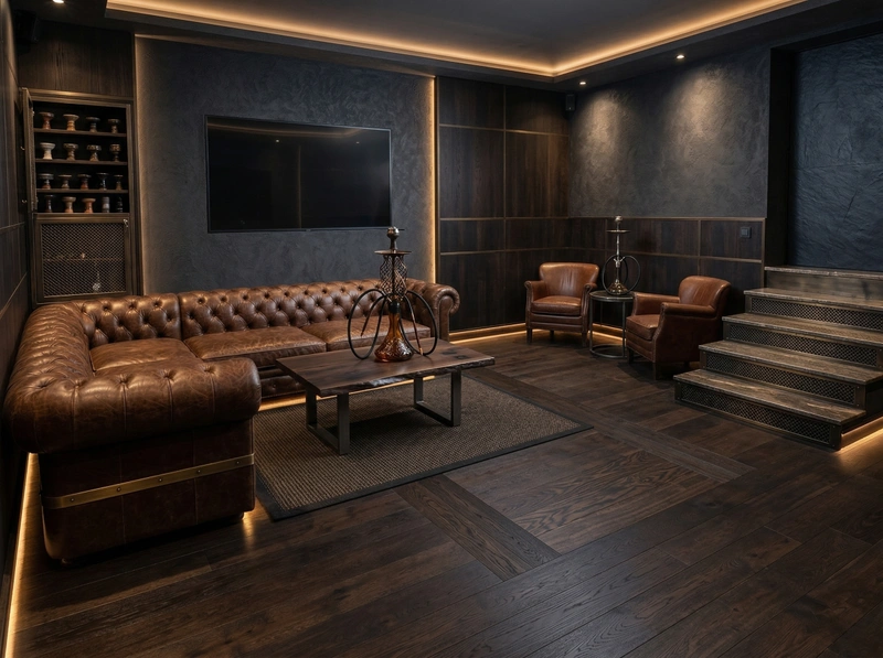 Дизайн гостиной в стиле Блэктэк — фото интерьера от нейросети RoomGPT