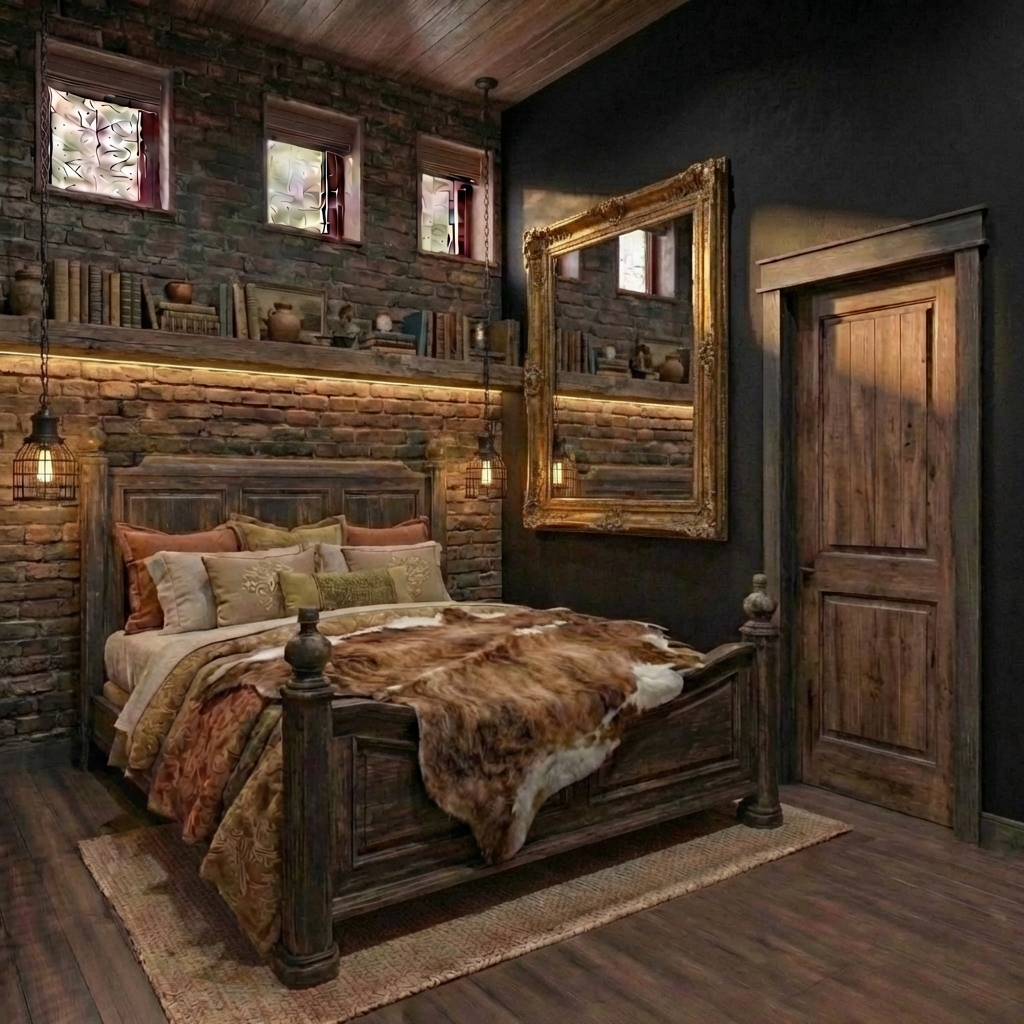 Дизайн спальни в стиле Блэктэк — фото интерьера от нейросети RoomGPT