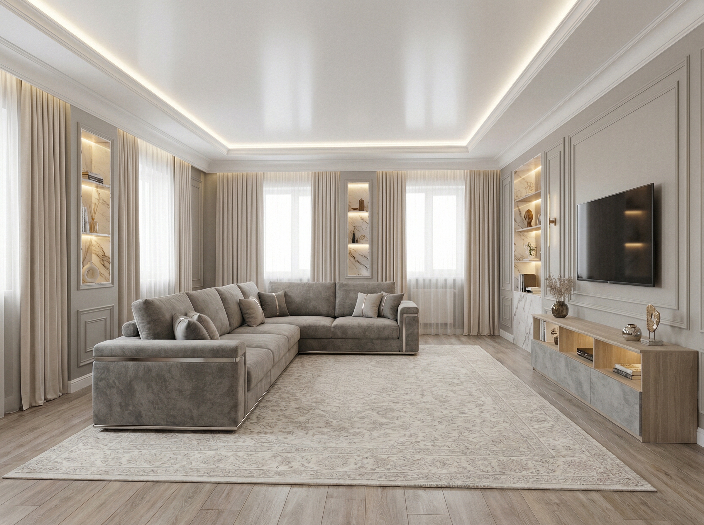 Дизайн гостиной в стиле Классика — фото интерьера от нейросети RoomGPT