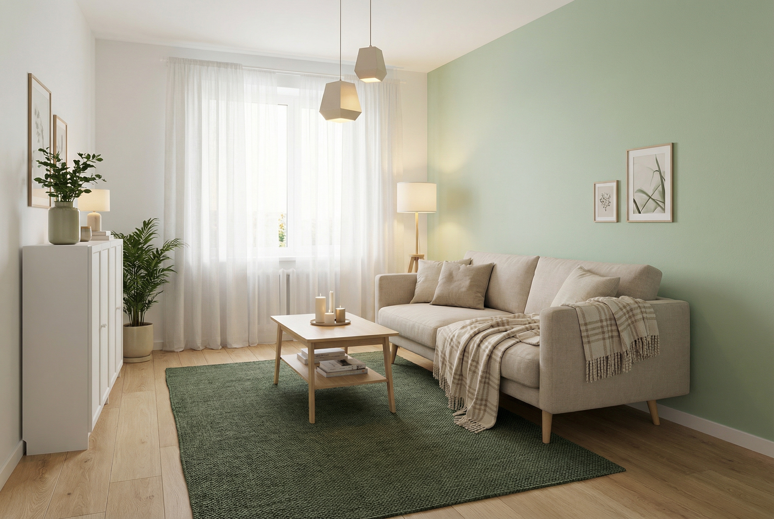 Дизайн гостиной в стиле Хюгге — фото интерьера от нейросети RoomGPT