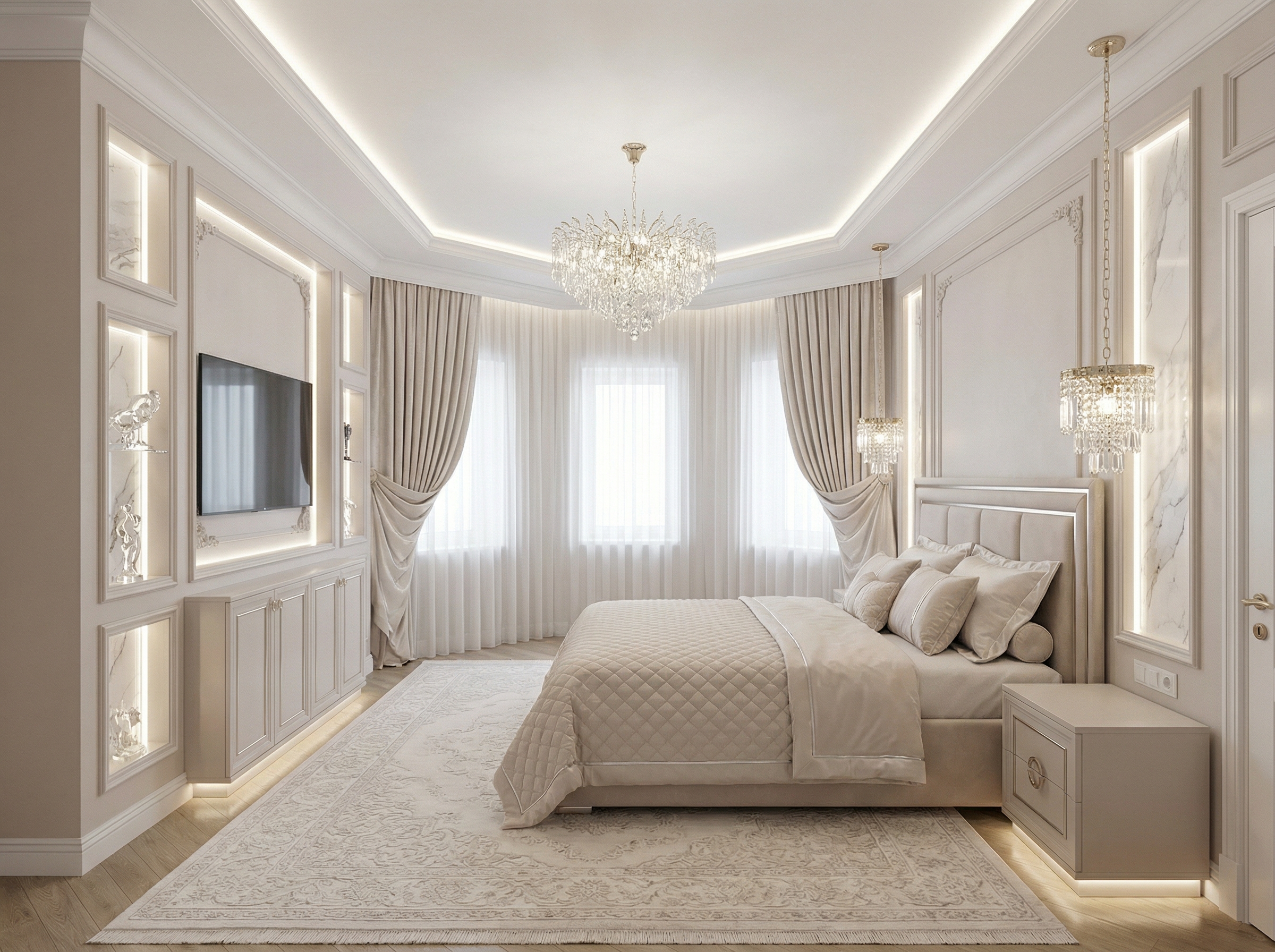 Дизайн спальни в стиле Классика — фото интерьера от нейросети RoomGPT