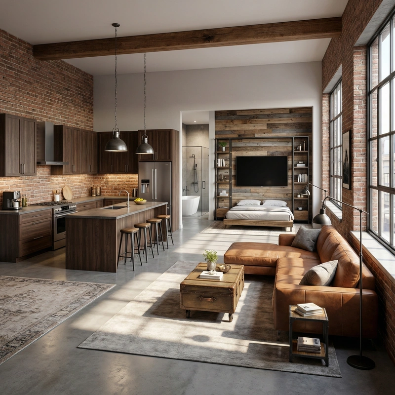 Дизайн гостиной в стиле Лофт — фото интерьера от нейросети RoomGPT