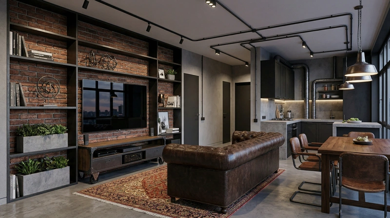 Дизайн гостиной в стиле Лофт — фото интерьера от нейросети RoomGPT