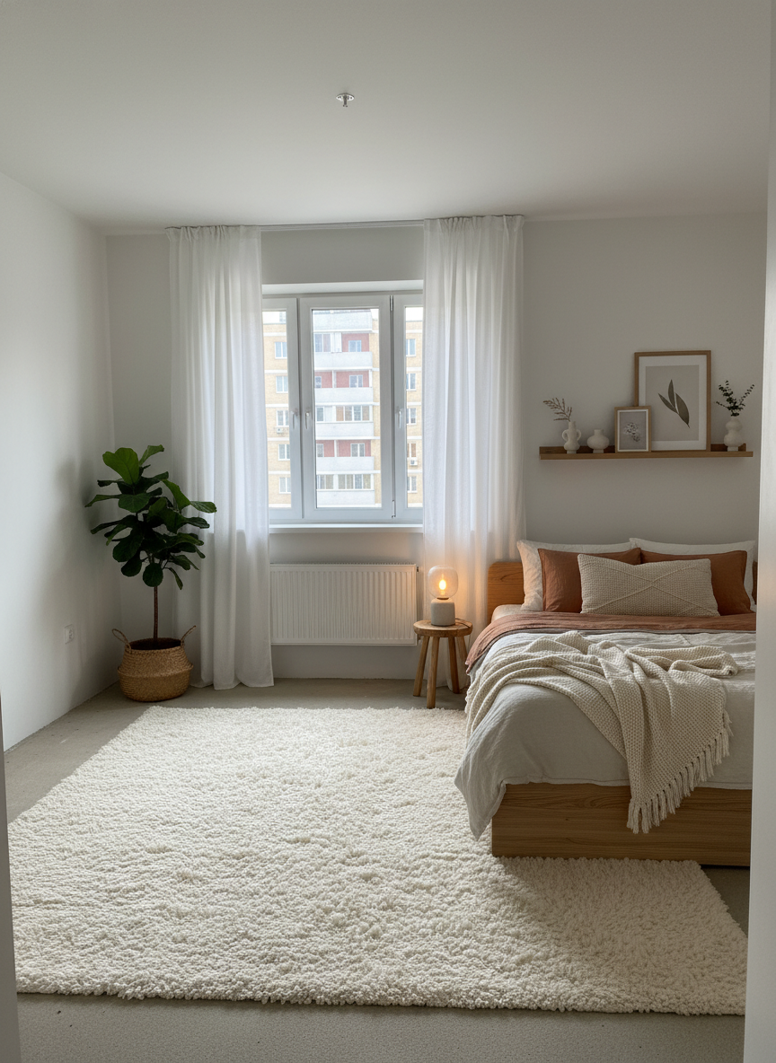 Дизайн спальни в стиле Хюгге — фото интерьера от нейросети RoomGPT