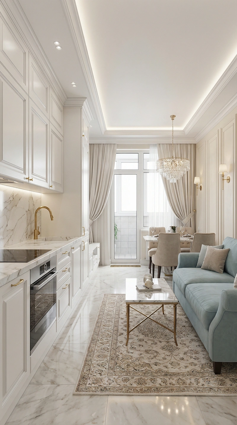 Дизайн кухни в стиле Неоклассика — фото интерьера от нейросети RoomGPT