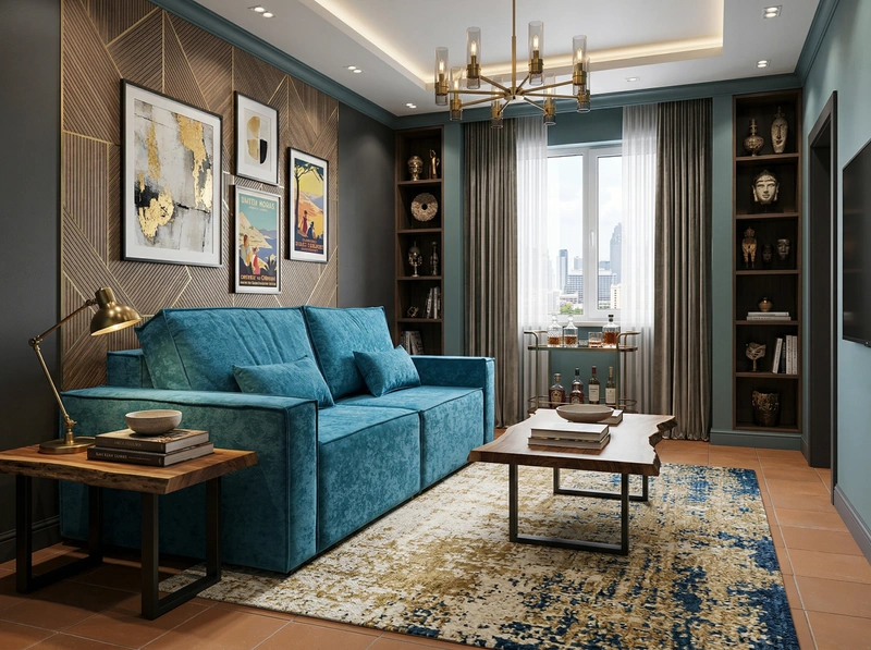 Дизайн гостиной в стиле Эклектика — фото интерьера от нейросети RoomGPT