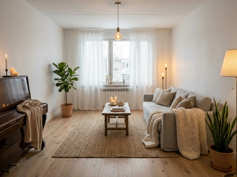 Дизайн интерьера в стиле Хюгге — Гостиная от нейросети RoomGPT