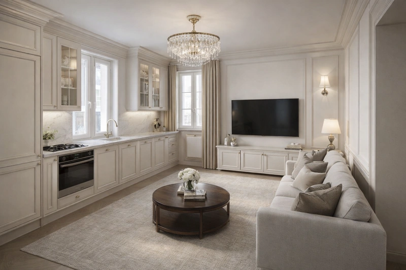 Дизайн кухни в стиле Классика — фото интерьера от нейросети RoomGPT