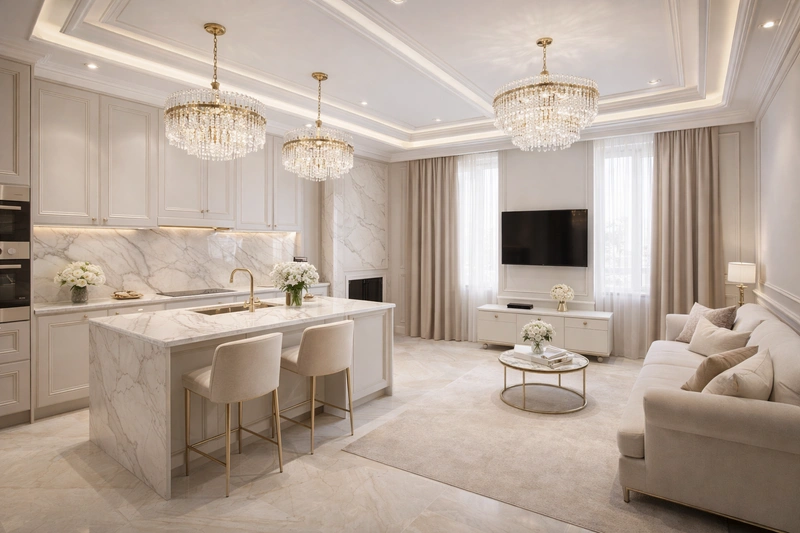 Дизайн кухни в стиле Неоклассика — фото интерьера от нейросети RoomGPT