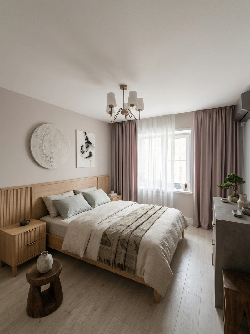 Дизайн спальни в стиле Japandi — фото интерьера от нейросети RoomGPT