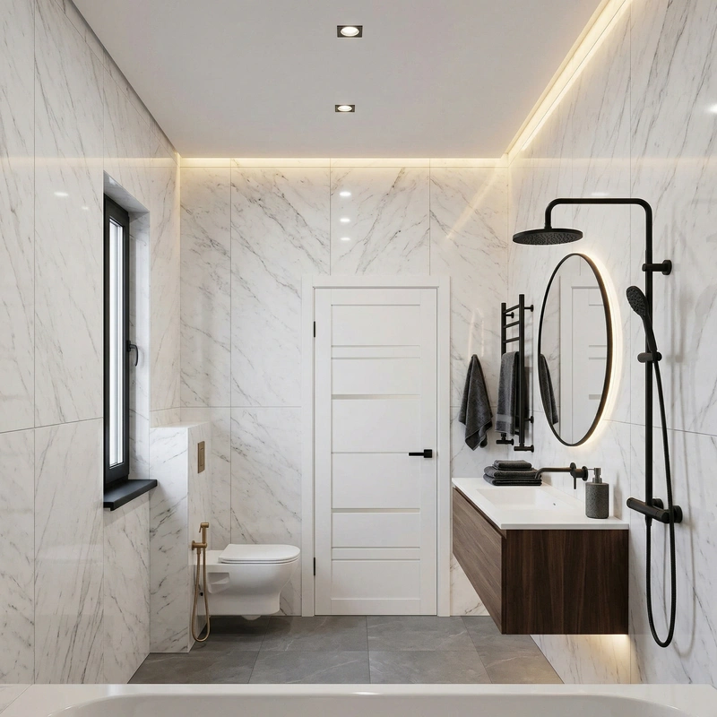 Дизайн ванной в стиле Контемпорари — фото интерьера от нейросети RoomGPT