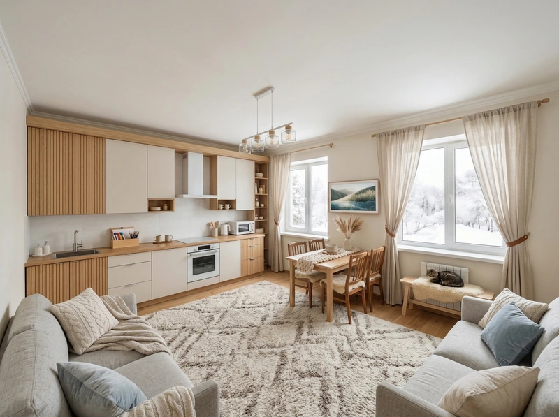 Дизайн кухни в стиле Хюгге — фото интерьера от нейросети RoomGPT