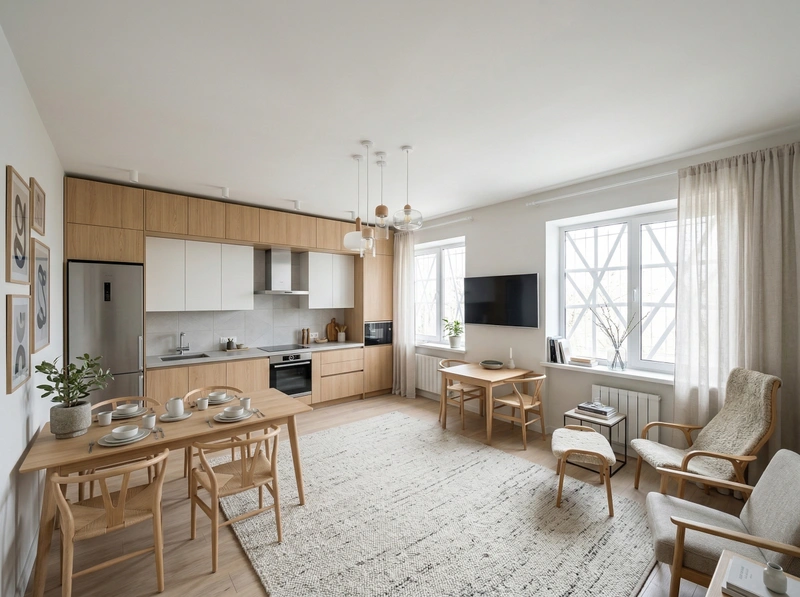 Дизайн кухни в стиле Сканди — фото интерьера от нейросети RoomGPT