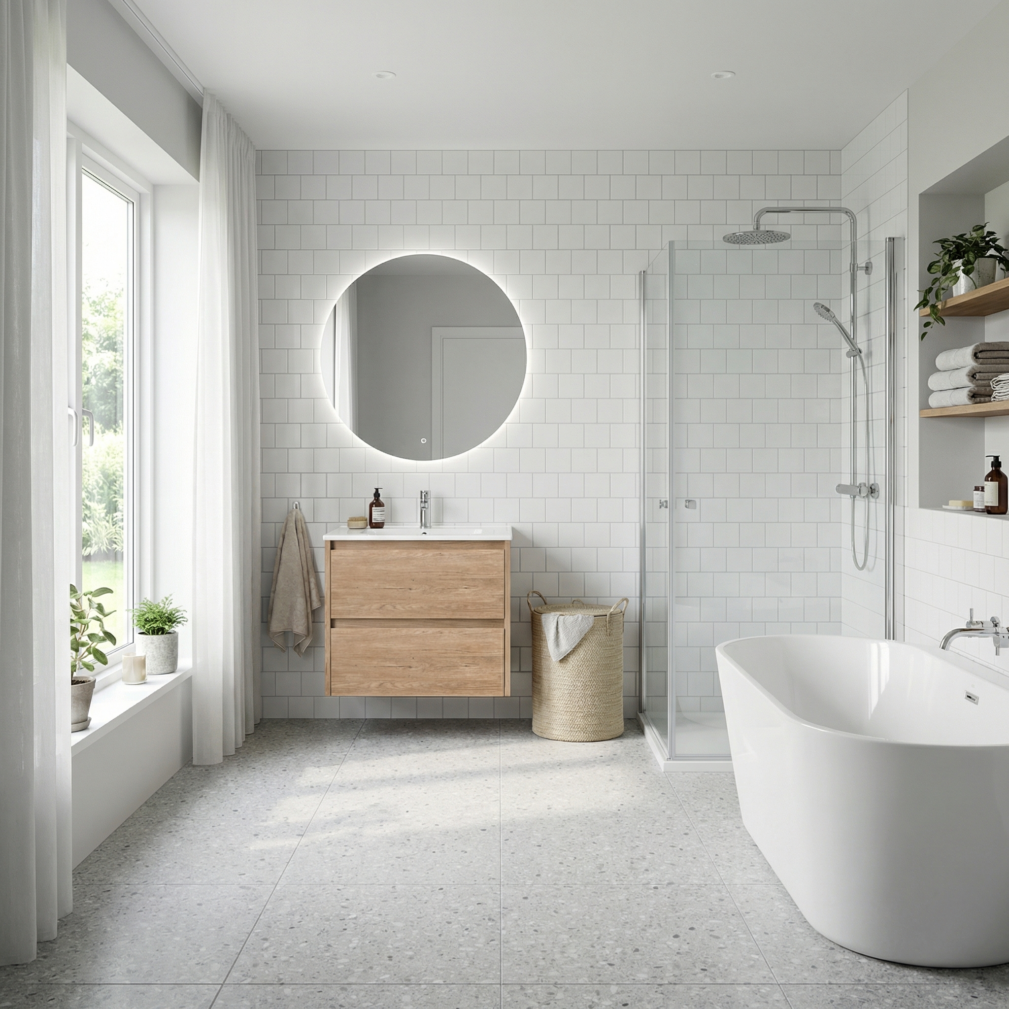 Дизайн ванной в стиле Сканди — фото интерьера от нейросети RoomGPT