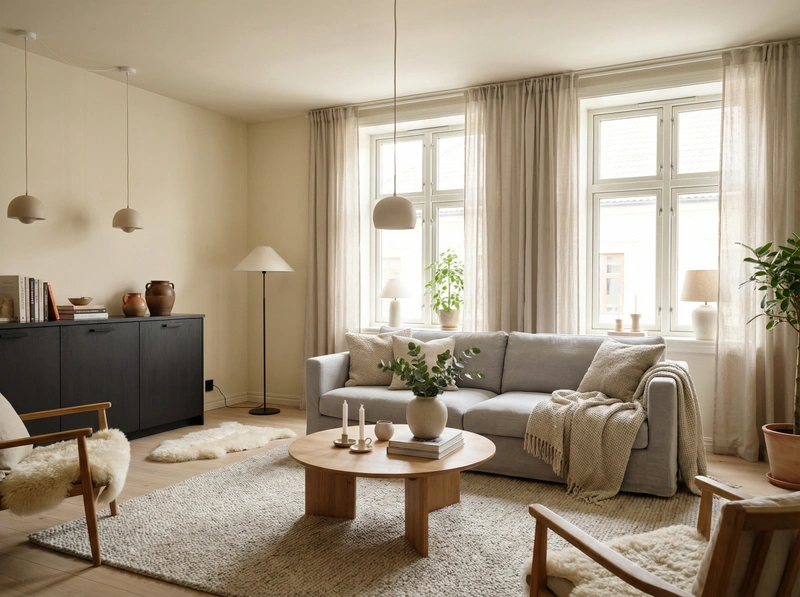 Дизайн интерьера в стиле Хюгге — Гостиная от нейросети RoomGPT