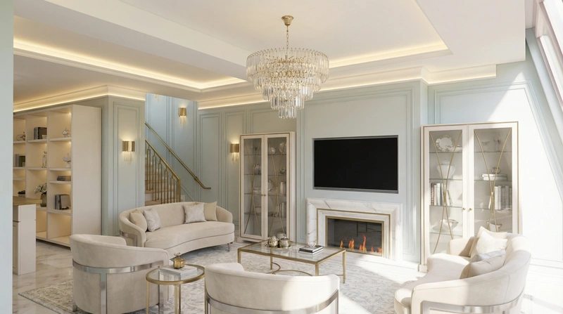 Дизайн интерьера в стиле Неоклассика — Гостиная от нейросети RoomGPT