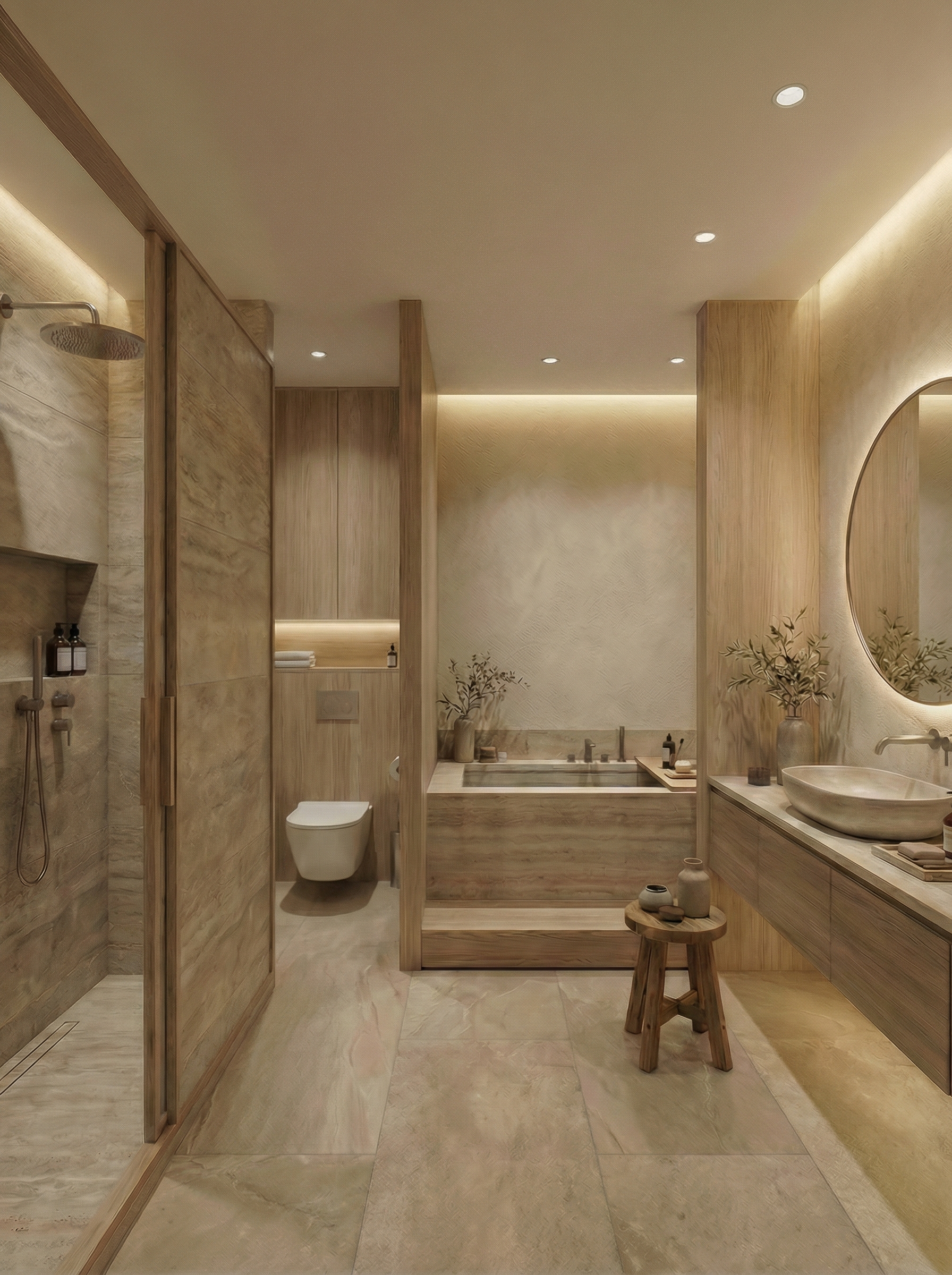 Дизайн ванной в стиле Japandi — фото интерьера от нейросети RoomGPT