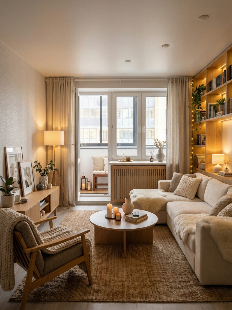 Дизайн интерьера в стиле Хюгге — Гостиная от нейросети RoomGPT