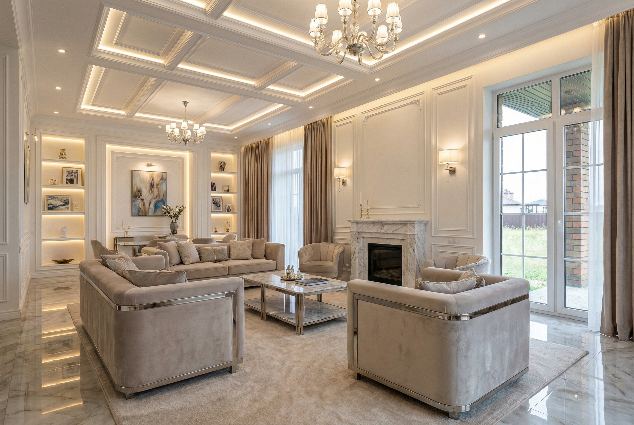 Дизайн гостиной в стиле Классика — фото интерьера от нейросети RoomGPT