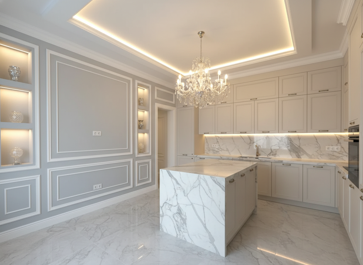 Дизайн кухни в стиле Классика — фото интерьера от нейросети RoomGPT