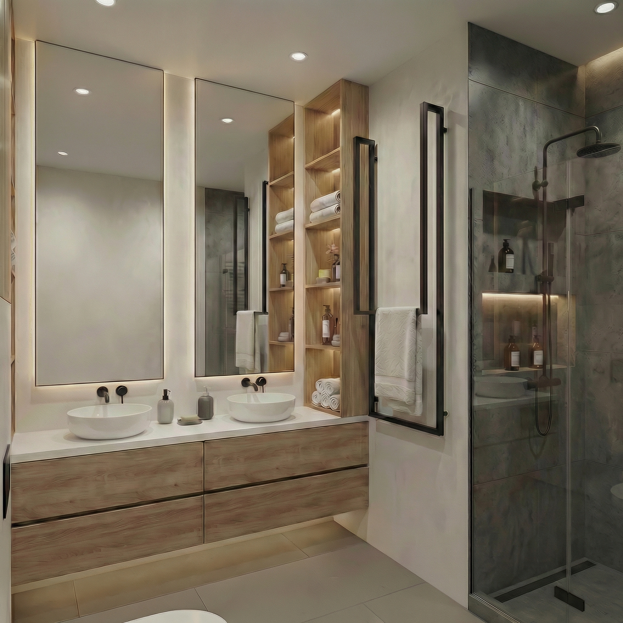 Дизайн ванной в стиле Контемпорари — фото интерьера от нейросети RoomGPT