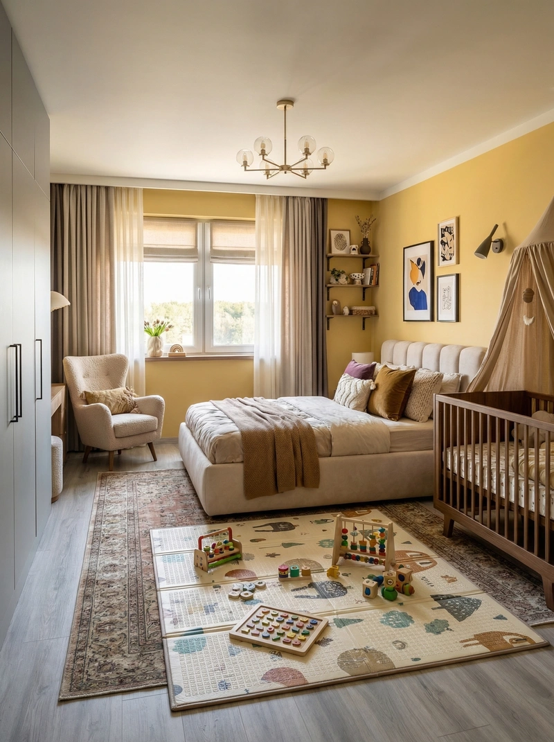 Дизайн спальни в стиле Эклектика — фото интерьера от нейросети RoomGPT