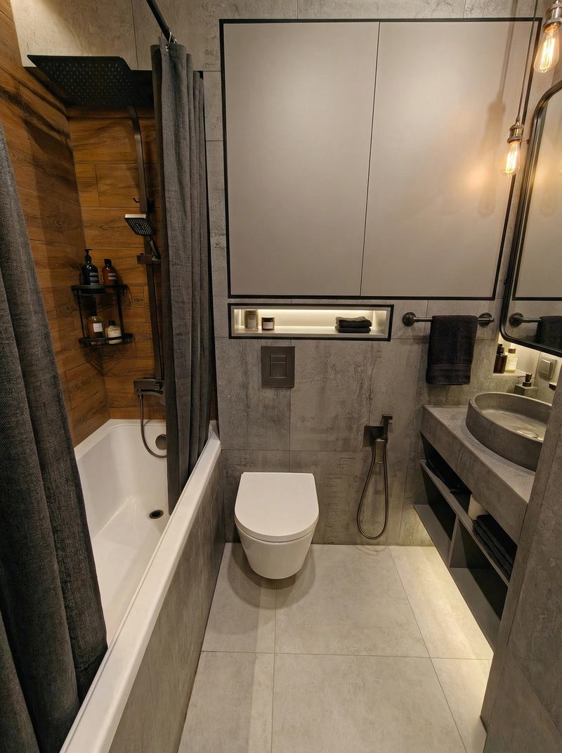 Дизайн интерьера в стиле Лофт — Ванная от нейросети RoomGPT