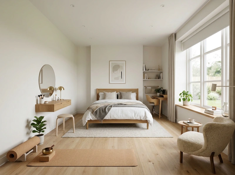 Дизайн спальни в стиле Сканди — фото интерьера от нейросети RoomGPT
