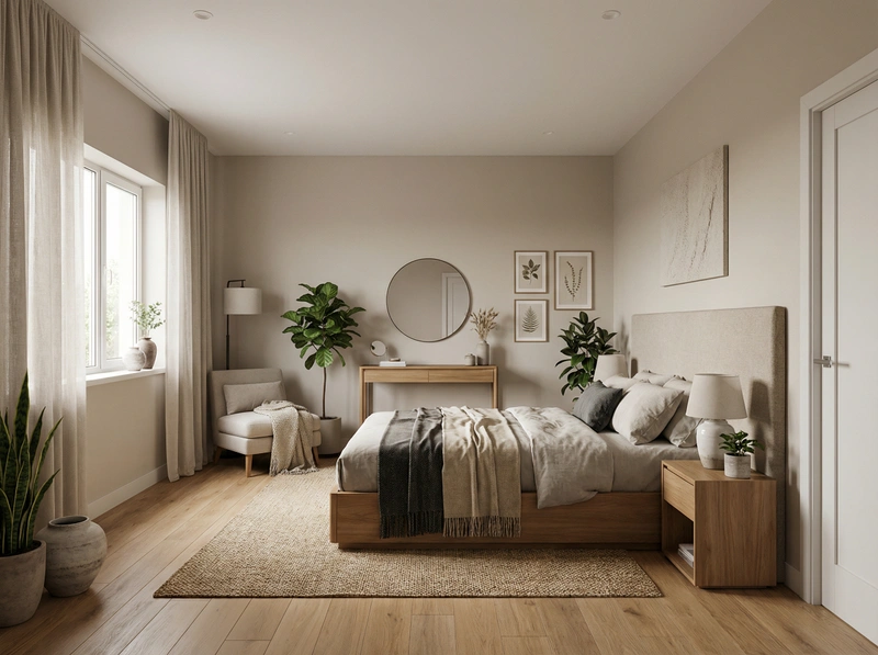 Дизайн спальни в стиле Japandi — фото интерьера от нейросети RoomGPT