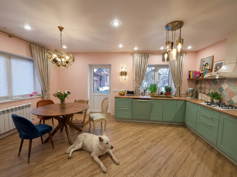 Дизайн кухни в стиле Эклектика — фото интерьера от нейросети RoomGPT