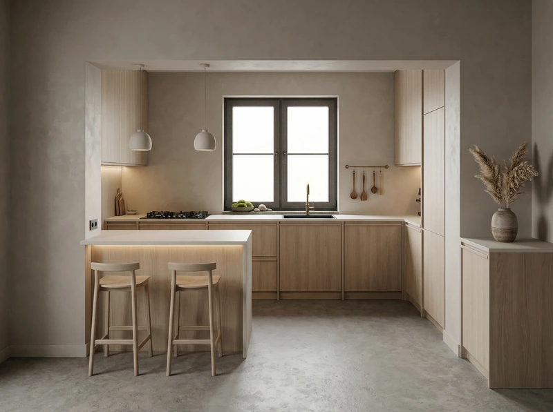 Дизайн кухни в стиле Japandi — фото интерьера от нейросети RoomGPT