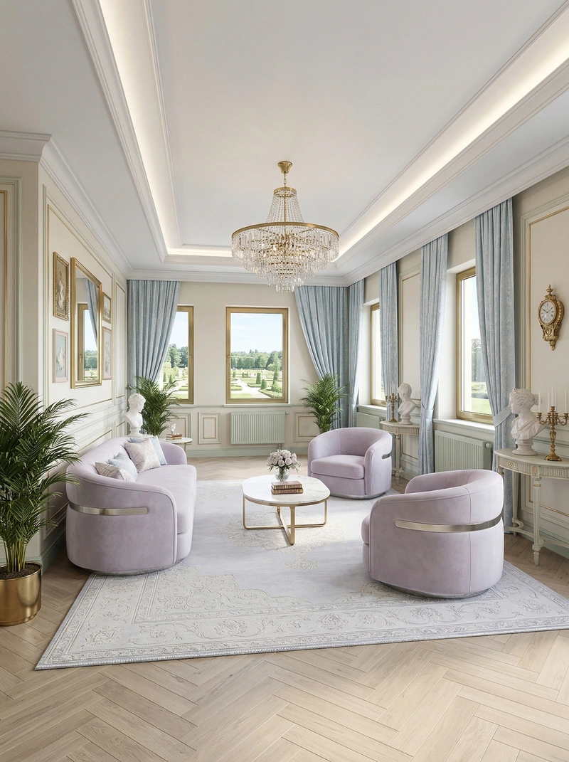 Дизайн гостиной в стиле Неоклассика — фото интерьера от нейросети RoomGPT