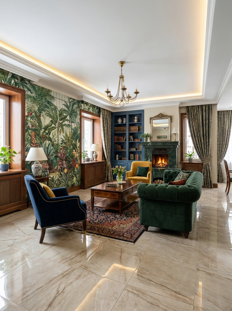 Дизайн гостиной в стиле Британский — фото интерьера от нейросети RoomGPT