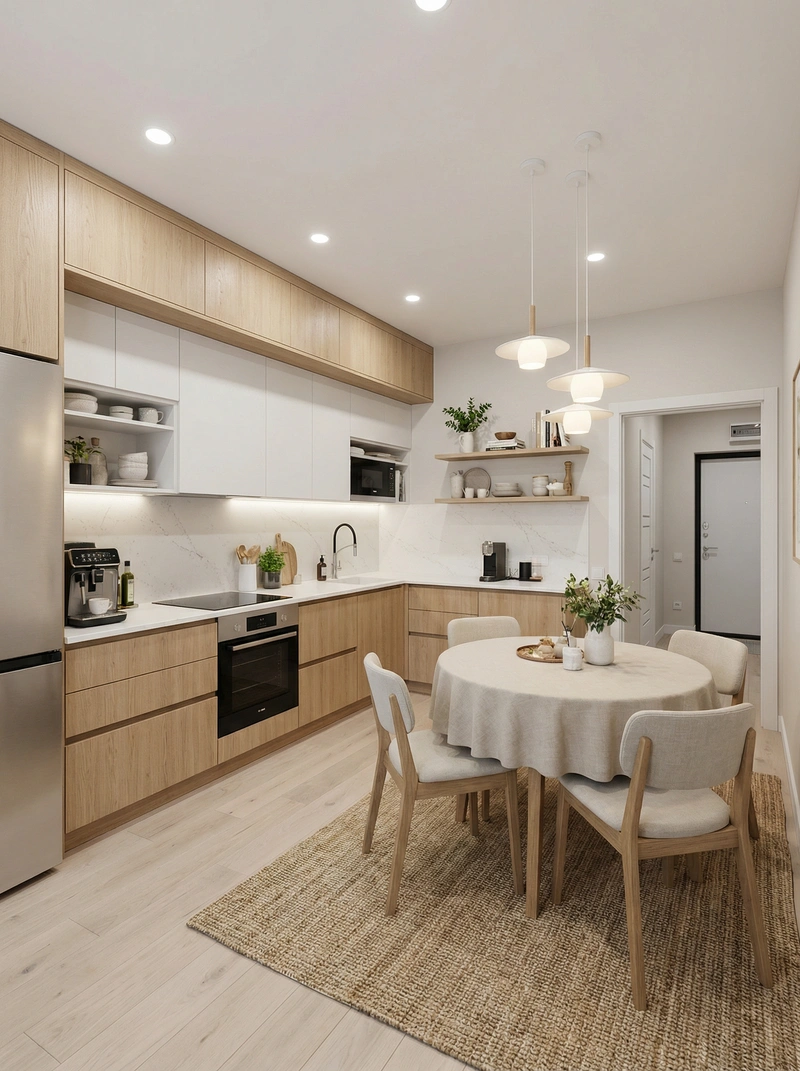 Дизайн интерьера в стиле Сканди — Кухня от нейросети RoomGPT