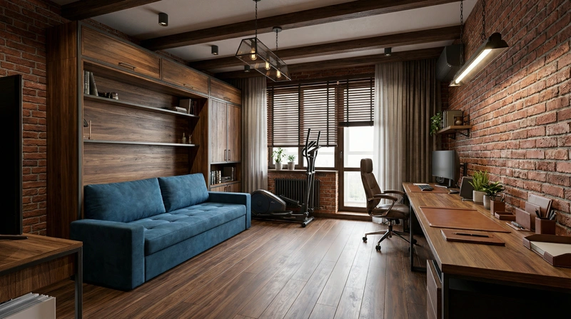 Дизайн интерьера в стиле Лофт — Кабинет от нейросети RoomGPT