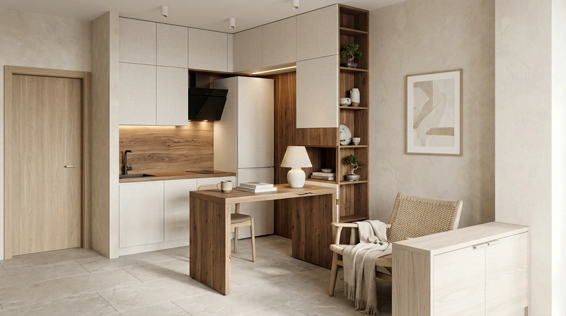 Дизайн кухни в стиле Japandi — фото интерьера от нейросети RoomGPT