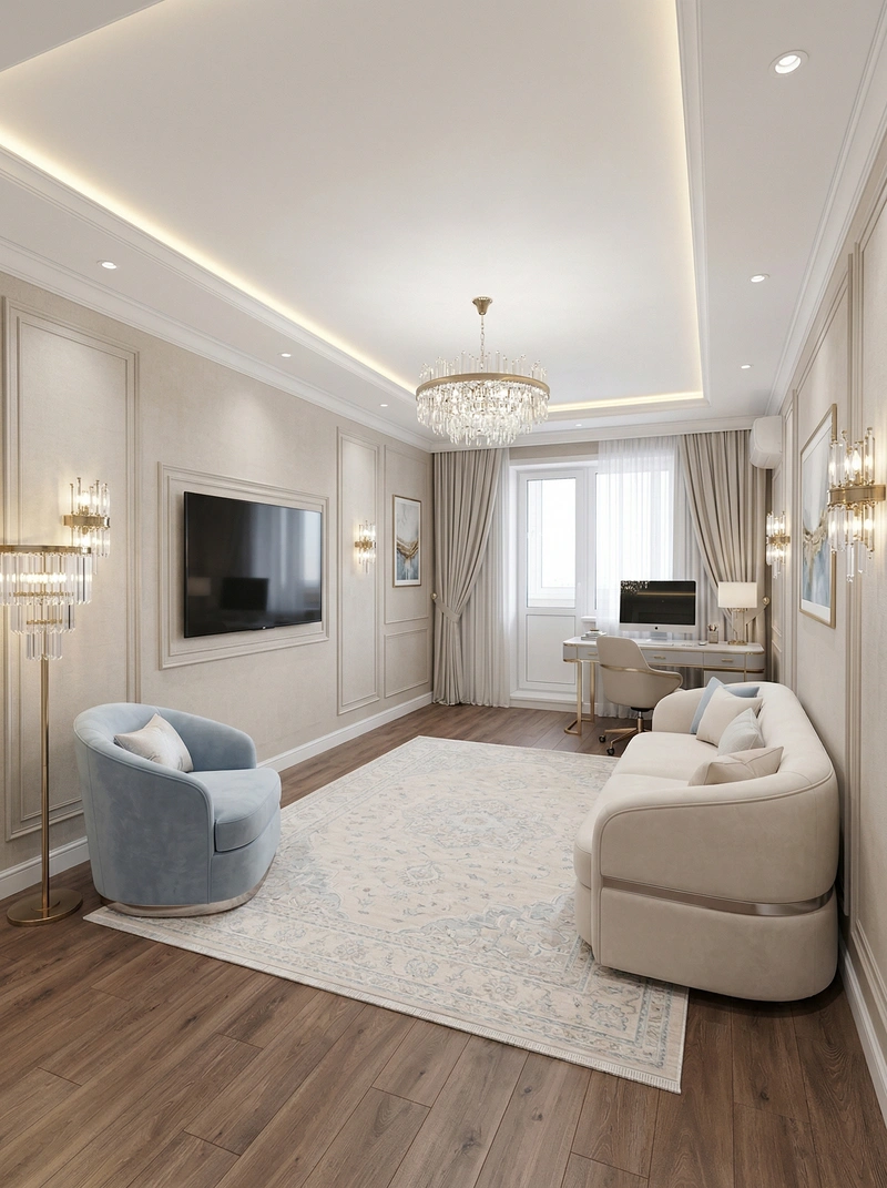 Дизайн гостиной в стиле Неоклассика — фото интерьера от нейросети RoomGPT