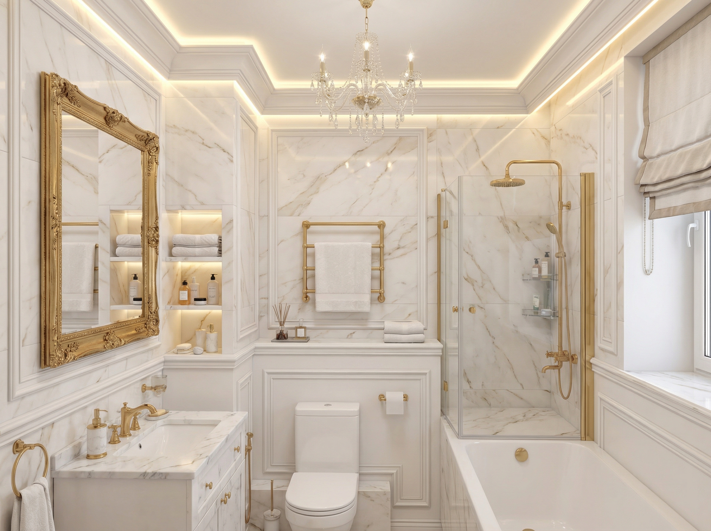 Дизайн ванной в стиле Классика — фото интерьера от нейросети RoomGPT