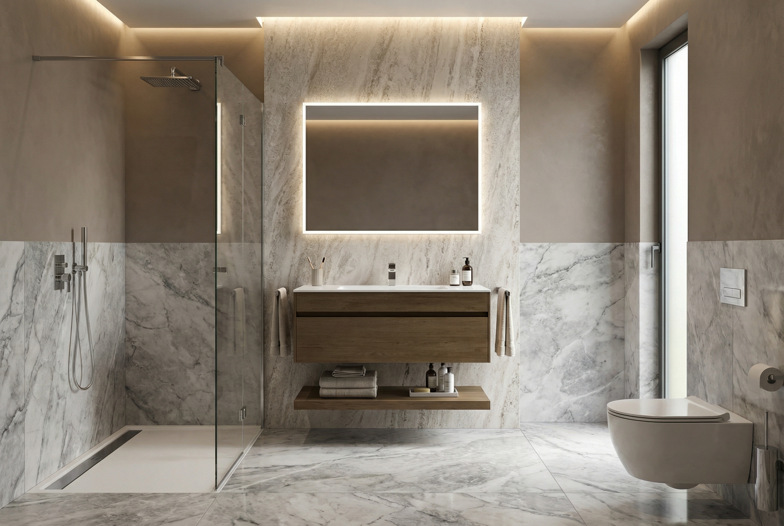 Дизайн ванной в стиле Контемпорари — фото интерьера от нейросети RoomGPT