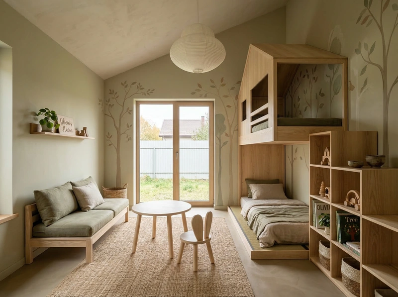 Дизайн детской в стиле Japandi — фото интерьера от нейросети RoomGPT