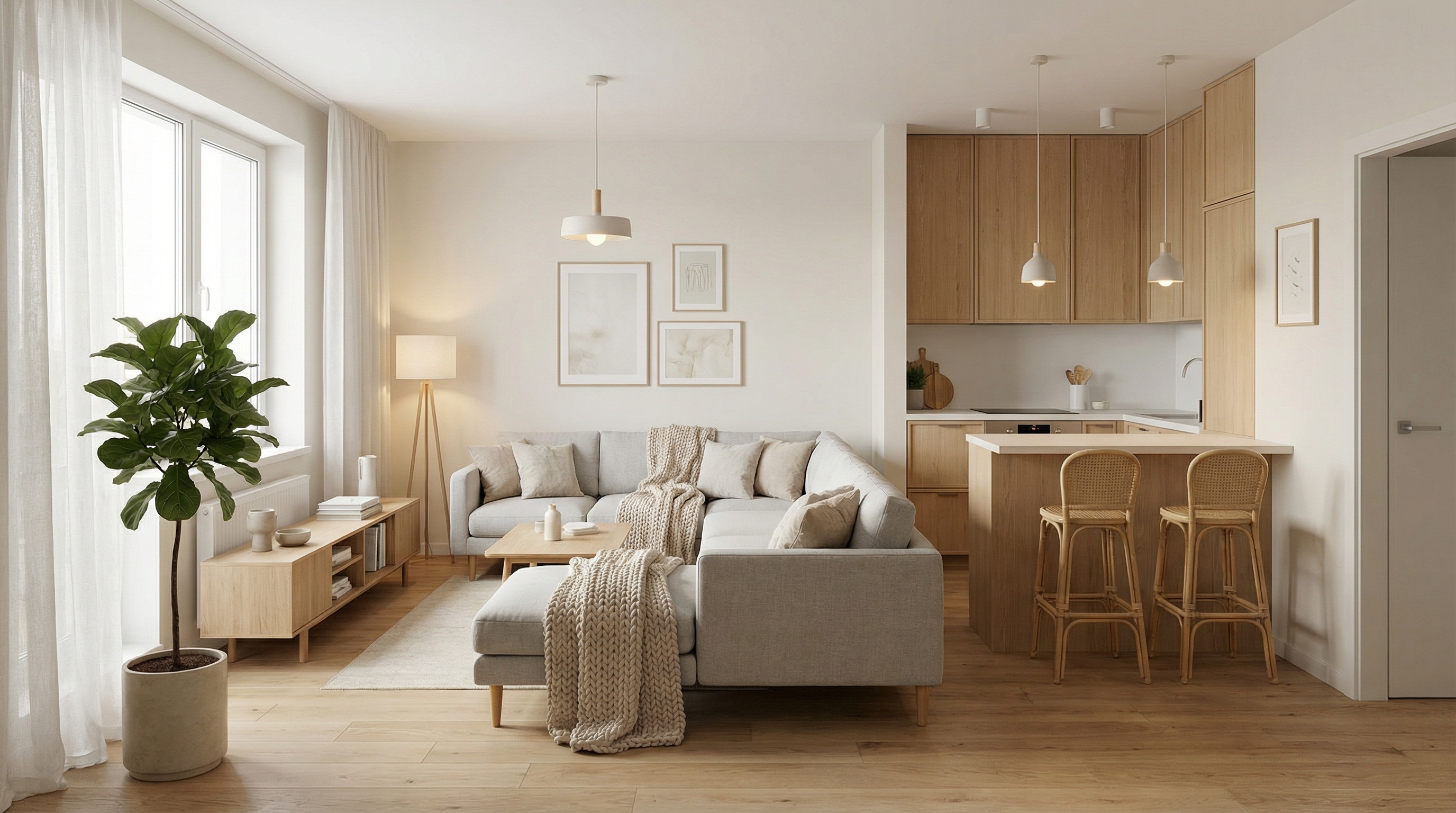 Дизайн гостиной в стиле Хюгге — фото интерьера от нейросети RoomGPT