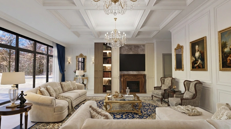 Дизайн интерьера в стиле Классика — Гостиная от нейросети RoomGPT