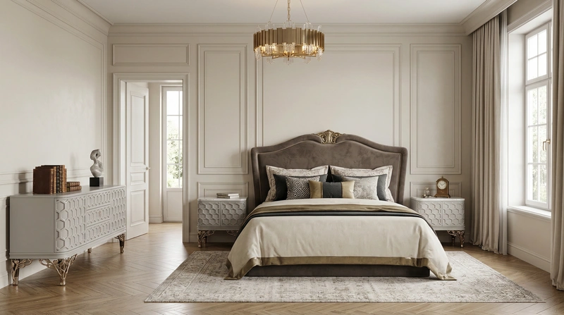 Дизайн спальни в стиле Классика — фото интерьера от нейросети RoomGPT