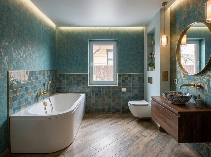 Дизайн ванной в стиле Эклектика — фото интерьера от нейросети RoomGPT