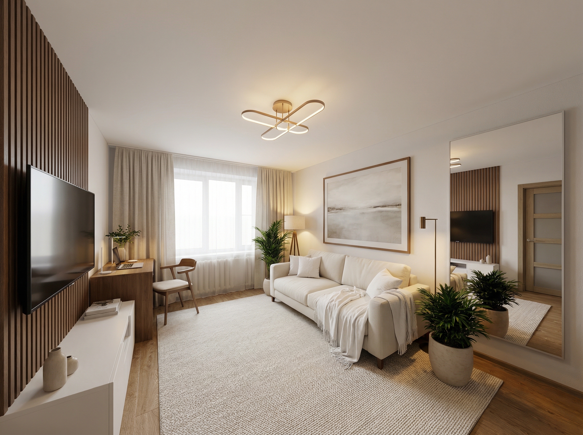 Дизайн гостиной в стиле Japandi — фото интерьера от нейросети RoomGPT