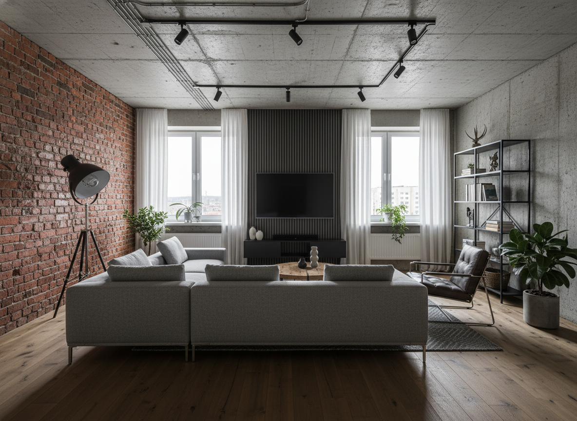 Дизайн гостиной в стиле Лофт — фото интерьера от нейросети RoomGPT